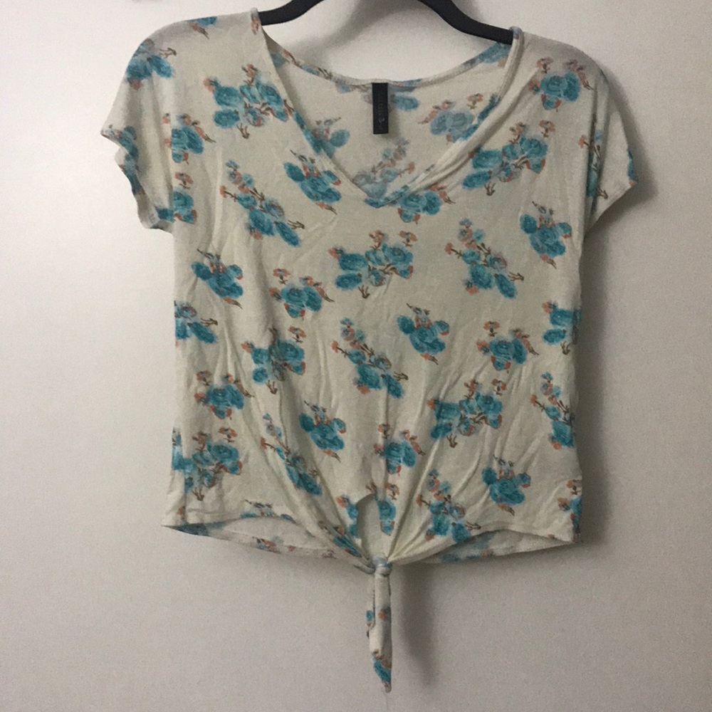 White shirt with blue flowers